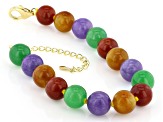 10mm Beaded Multi-Color Jadeite 18K Gold Over Sterling Silver Bracelet