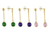 Multi-Color Jadeite 18K Yellow Gold Over Sterling Silver Set of 3 Earrings 10mm