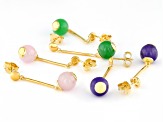 Multi-Color Jadeite 18K Yellow Gold Over Sterling Silver Set of 3 Earrings 10mm