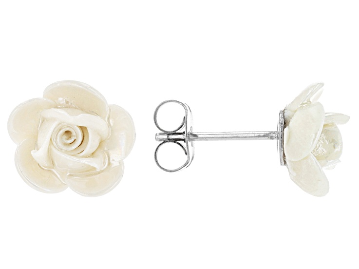 Hand Crafted Porcelain Rose Sterling Silver Earrings