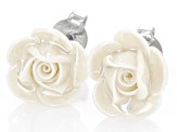 Hand Crafted Porcelain Rose Sterling Silver Earrings
