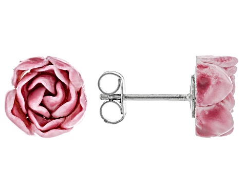 Pacific Style™ Hand Crafted Porcelain Peony Sterling Silver Earrings