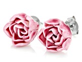 Pacific Style™ Hand Crafted Porcelain Peony Sterling Silver Earrings