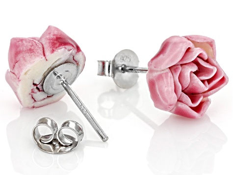 Pacific Style™ Hand Crafted Porcelain Peony Sterling Silver Earrings