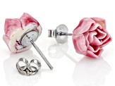 Pacific Style™ Hand Crafted Porcelain Peony Sterling Silver Earrings