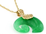 Carved Green Jadeite 18K Yellow Gold Over Sterling Silver Elephant Pendant With 18" Chain