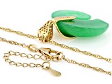 Carved Green Jadeite 18K Yellow Gold Over Sterling Silver Elephant Pendant With 18" Chain