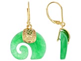 Carved Green Jadeite 18K Yellow Gold Over Sterling Silver Elephant Earrings