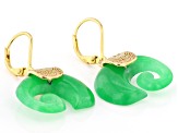 Carved Green Jadeite 18K Yellow Gold Over Sterling Silver Elephant Earrings