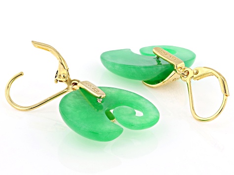 Carved Green Jadeite 18K Yellow Gold Over Sterling Silver Elephant Earrings