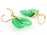 Carved Green Jadeite 18K Yellow Gold Over Sterling Silver Elephant Earrings