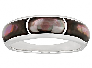 Picture of Tahitian Mother-of-Pearl Rhodium Over Sterling Silver Inlay Band Ring