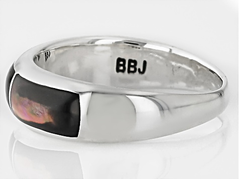 Tahitian Mother-of-Pearl Rhodium Over Sterling Silver Inlay Band