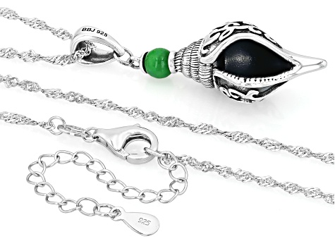 Green Jadeite Sterling Silver Conch Shell Pendant With18" Singapore Chain 5mm