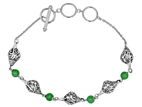 Green Jadeite Sterling Silver Conch Shell Station Bracelet 5mm