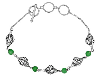 Picture of Green Jadeite Sterling Silver Conch Shell Station Bracelet 5mm