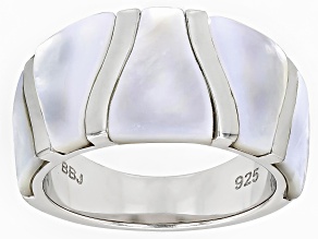 White Mother-of-Pearl Rhodium Over Sterling Silver Band Ring