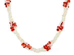3mm White Mother-of-Pearl With Spiny Oyster Shell 18K Gold Over Silver Beaded Necklace