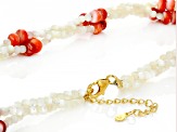 3mm White Mother-of-Pearl With Spiny Oyster Shell 18K Gold Over Silver Beaded Necklace