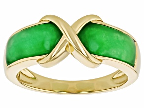 Green Jadeite 18K Yellow Gold Over Sterling Silver Band Ring 11x5mm