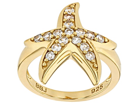 White Zircon 18K Gold Over Sterling Silver Starfish Ring 0.88ctw