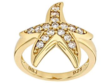 Picture of White Zircon 18K Gold Over Sterling Silver Starfish Ring 0.88ctw