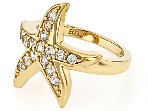 White Zircon 18K Gold Over Sterling Silver Starfish Ring 0.88ctw