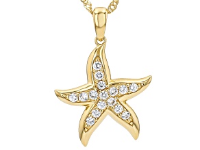 White Zircon 18K Gold Over Sterling Silver Starfish Pendant With 18" Singapore Chain 0.88ctw