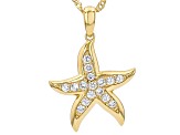 White Zircon 18K Gold Over Sterling Silver Starfish Pendant With 18" Singapore Chain 0.88ctw