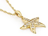 White Zircon 18K Gold Over Sterling Silver Starfish Pendant With 18" Singapore Chain 0.88ctw