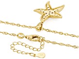 White Zircon 18K Gold Over Sterling Silver Starfish Pendant With 18" Singapore Chain 0.88ctw