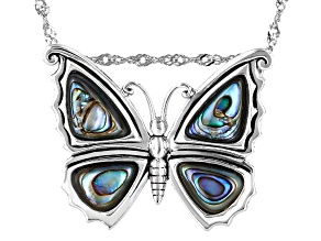 Abalone Shell Sterling Silver Butterfly Necklace With Convertible Brooch