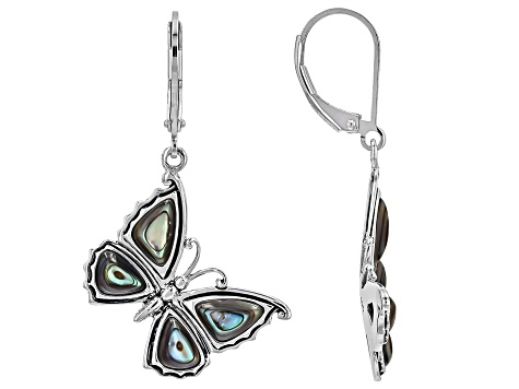 Abalone Shell Sterling Silver Butterfly Earrings