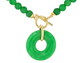 Green Jadeite 18K Gold Over Sterling Silver Beaded Necklace 6mm