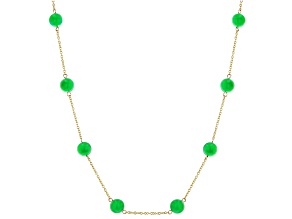 8mm Beaded Green Jadeite 18K Gold Over Sterling Silver Station Necklace