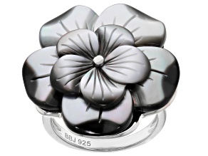 Gray Mother-Of-Pearl Rhodium Over Sterling Silver Flower Ring