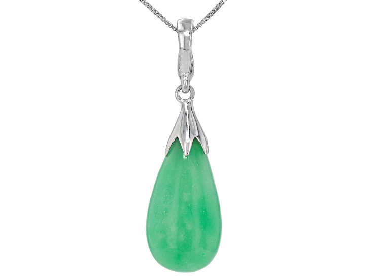 Jadeite Sterling Silver Pendant With 18" Box Chain 21x10mm