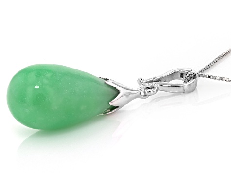 Jadeite Sterling Silver Pendant With 18" Box Chain 21x10mm