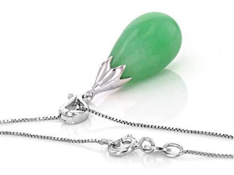 Jadeite Sterling Silver Pendant With 18" Box Chain 21x10mm
