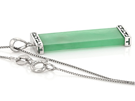 Green Jadeite Sterling Silver "Luck, Good Fortune, and Long Life" Pendant With 18" Chain, 28x10mm