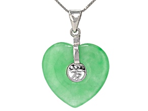 Heart Shape Jadeite Sterling Silver "Love" Enhancer Pendant With 18" Box Chain, 25mm