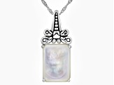 Rectangular Mother-of-Pearl  Sterling Silver Dragonfly Pendant With 18" Chain, 14x10mm