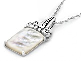 Rectangular Mother-of-Pearl  Sterling Silver Dragonfly Pendant With 18" Chain, 14x10mm