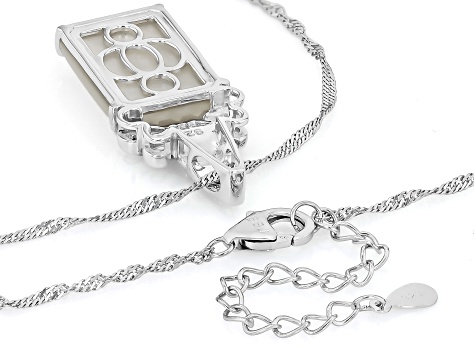 Rectangular Mother-of-Pearl  Sterling Silver Dragonfly Pendant With 18" Chain, 14x10mm