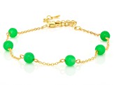 Beaded Green Jadeite 18K Gold Over Sterling Silver Station Bracelet, 6mm
