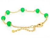 Beaded Green Jadeite 18K Gold Over Sterling Silver Station Bracelet, 6mm