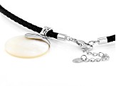 Round White Mother-of-Pearl Rhodium Over Silver Enhancer With 20" Leather Cord, 30mm