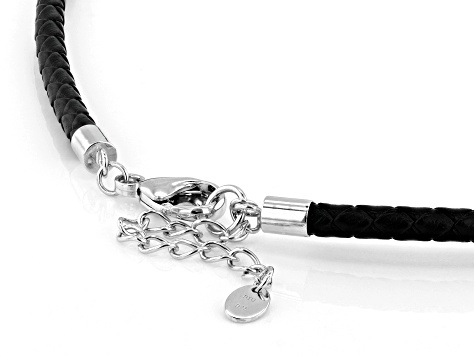 Round White Mother-of-Pearl Rhodium Over Silver Enhancer With 20" Leather Cord, 30mm