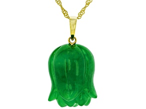 Tulip Carved Jadeite 18k Gold Over Silver Anniversary Pendant With Chain, 15x20mm