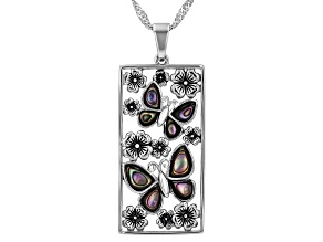 Abalone Shell Rhodium Over Sterling Silver Butterfly Pendant With 18" Singapore Chain